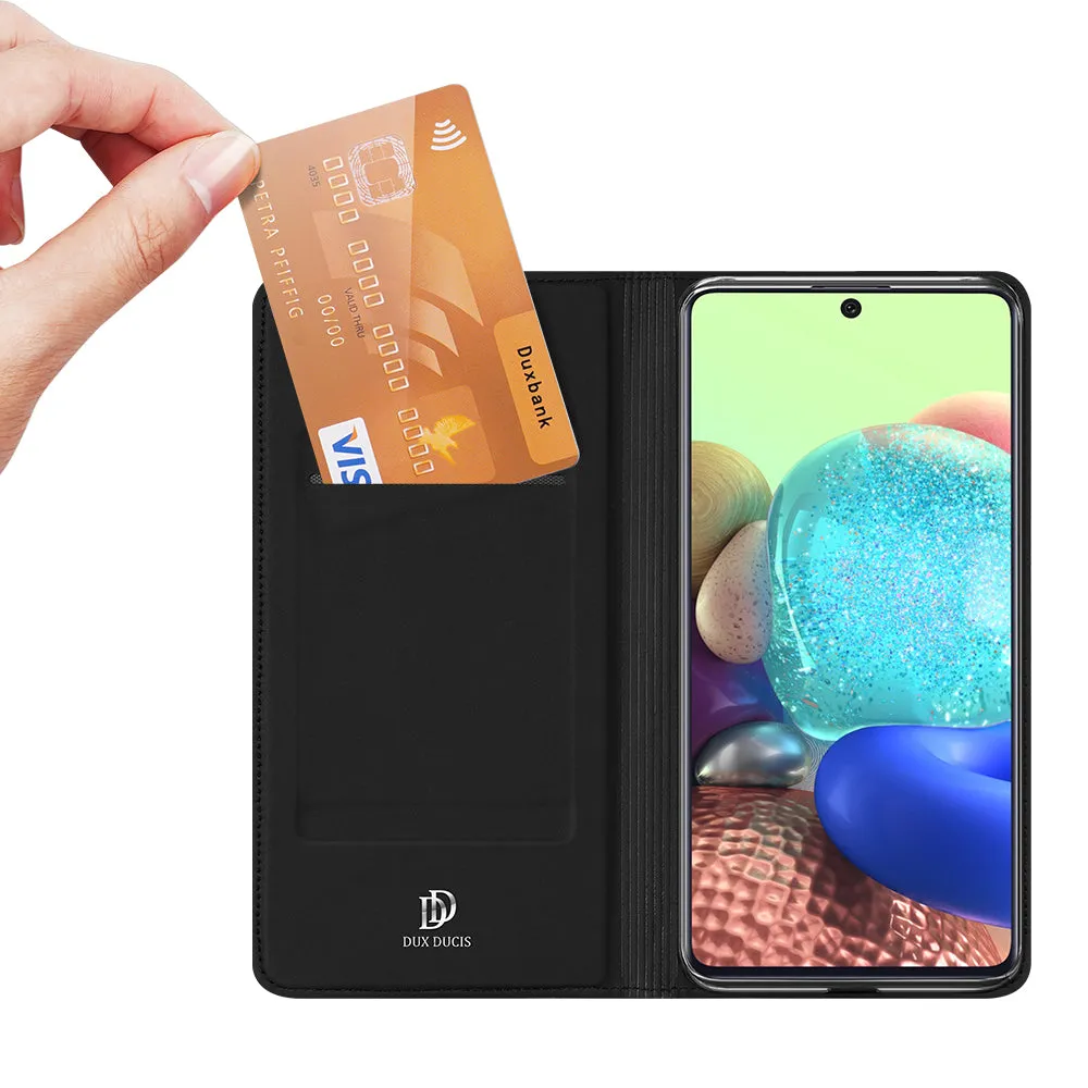 DUX DUCIS For Samsung A71 5G Leather Mobile Phone Cover Magnetic Protective Case Bracket with Cards Slot Royal blue