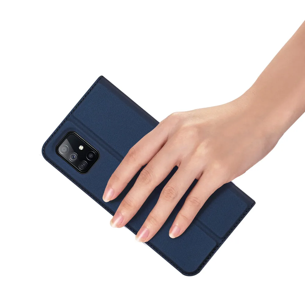 DUX DUCIS For Samsung A71 5G Leather Mobile Phone Cover Magnetic Protective Case Bracket with Cards Slot Royal blue