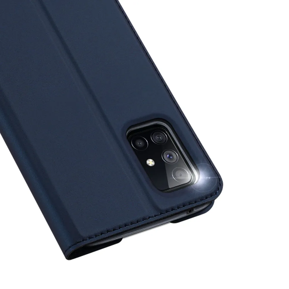 DUX DUCIS For Samsung A71 5G Leather Mobile Phone Cover Magnetic Protective Case Bracket with Cards Slot Royal blue