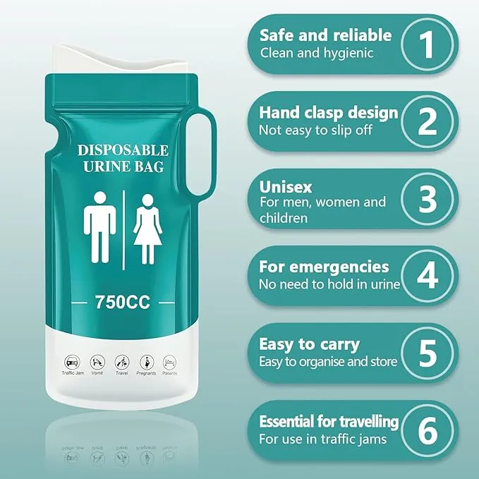 Emergency Portable Urine Bag, 12/24 PCS Travel Urinal Bag for Women/Men, 800ML Disposable Urine Bag Suitable Pee Bags for Travel for Camping, Traffic Jams, Pregnant Women, Children, Patients