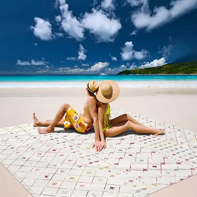 Extra Large Beach Blanket Waterproof Sandproof, Polyester Oversized Beach Mat for 8 Adults w/Stakes and Sand Pocket, Quick Drying & Lightweight Picnic Blanket Beach Essential Accessory Must Haves