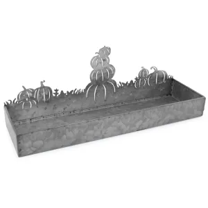Fall Decor Galvanized Tray, Field of Pumpkins Silhouette (Case of 20)