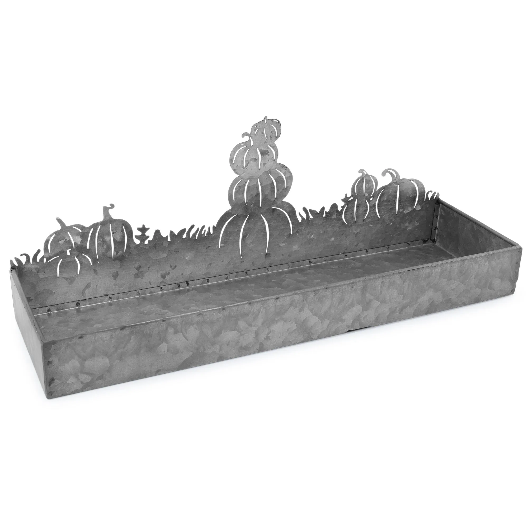 Fall Decor Galvanized Tray, Field of Pumpkins Silhouette (Case of 20)