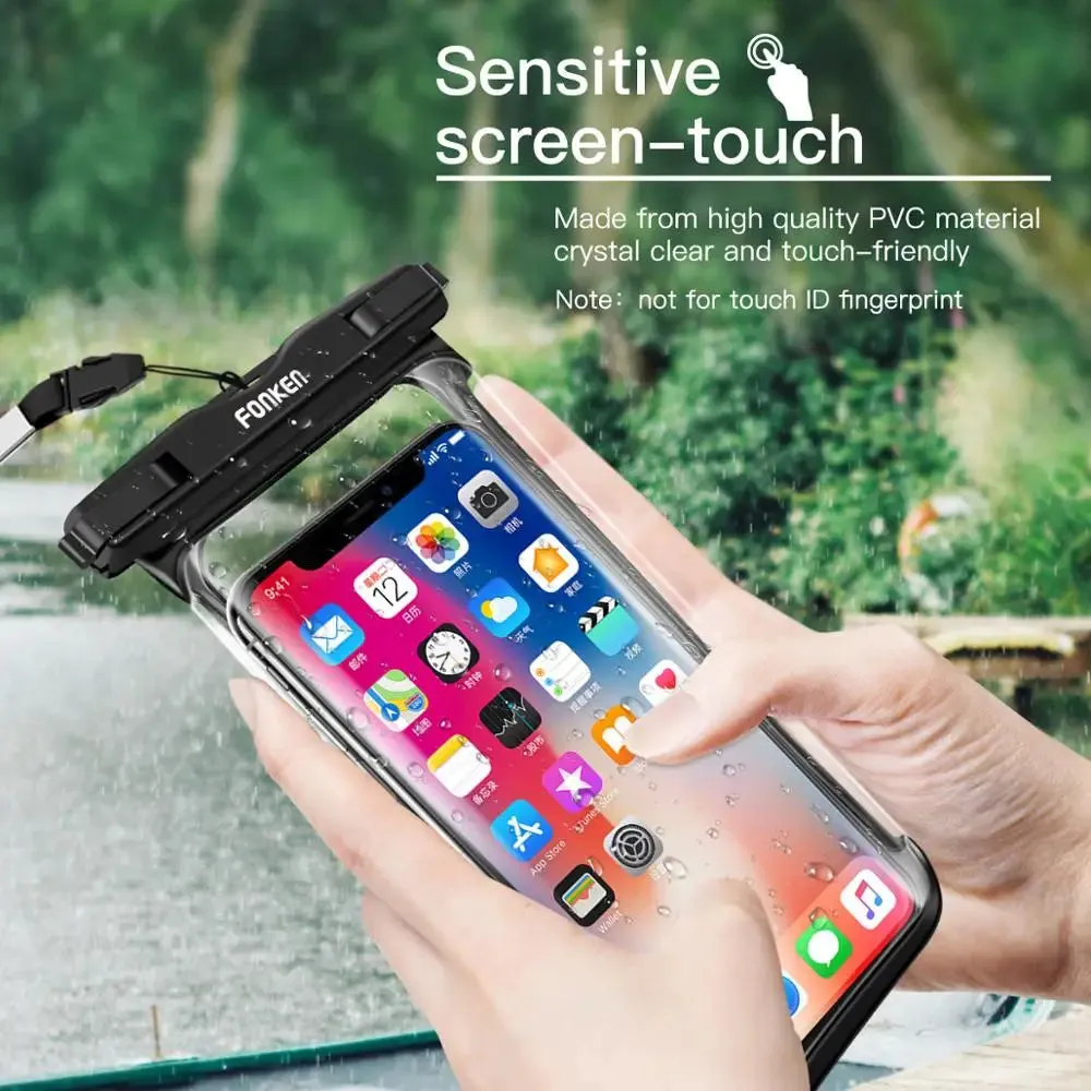 FONKEN Full View Waterproof Case for Phone Underwater Snow Rainforest Transparent Dry Bag Swimming Pouch Big Mobile Phone Covers