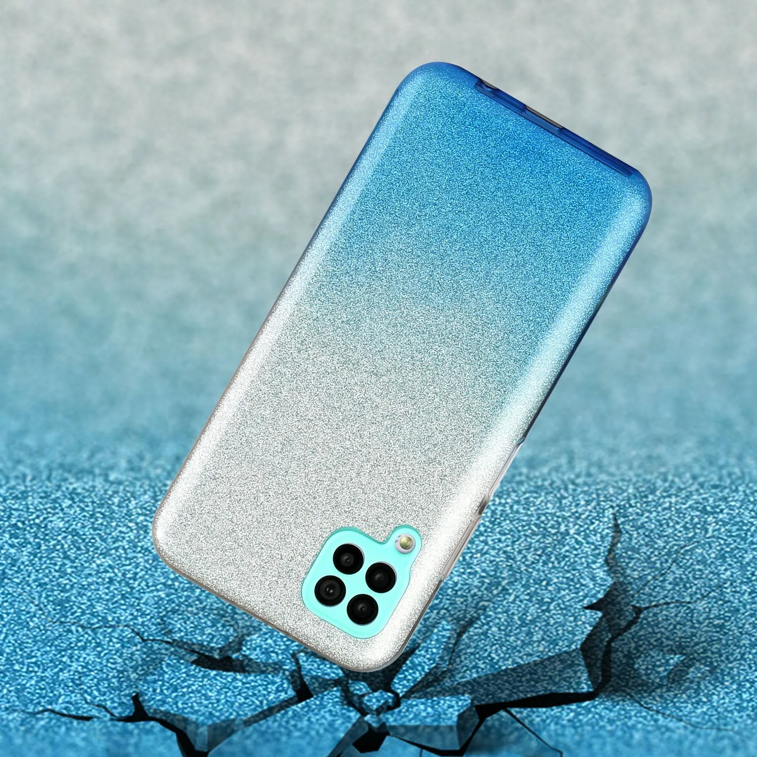 for HUAWEI P20 LITE/P30 LITE/P40 LITE/Nova6SE/Nova 7i Phone Case Gradient Color Glitter Powder Phone Cover with Airbag Bracket blue