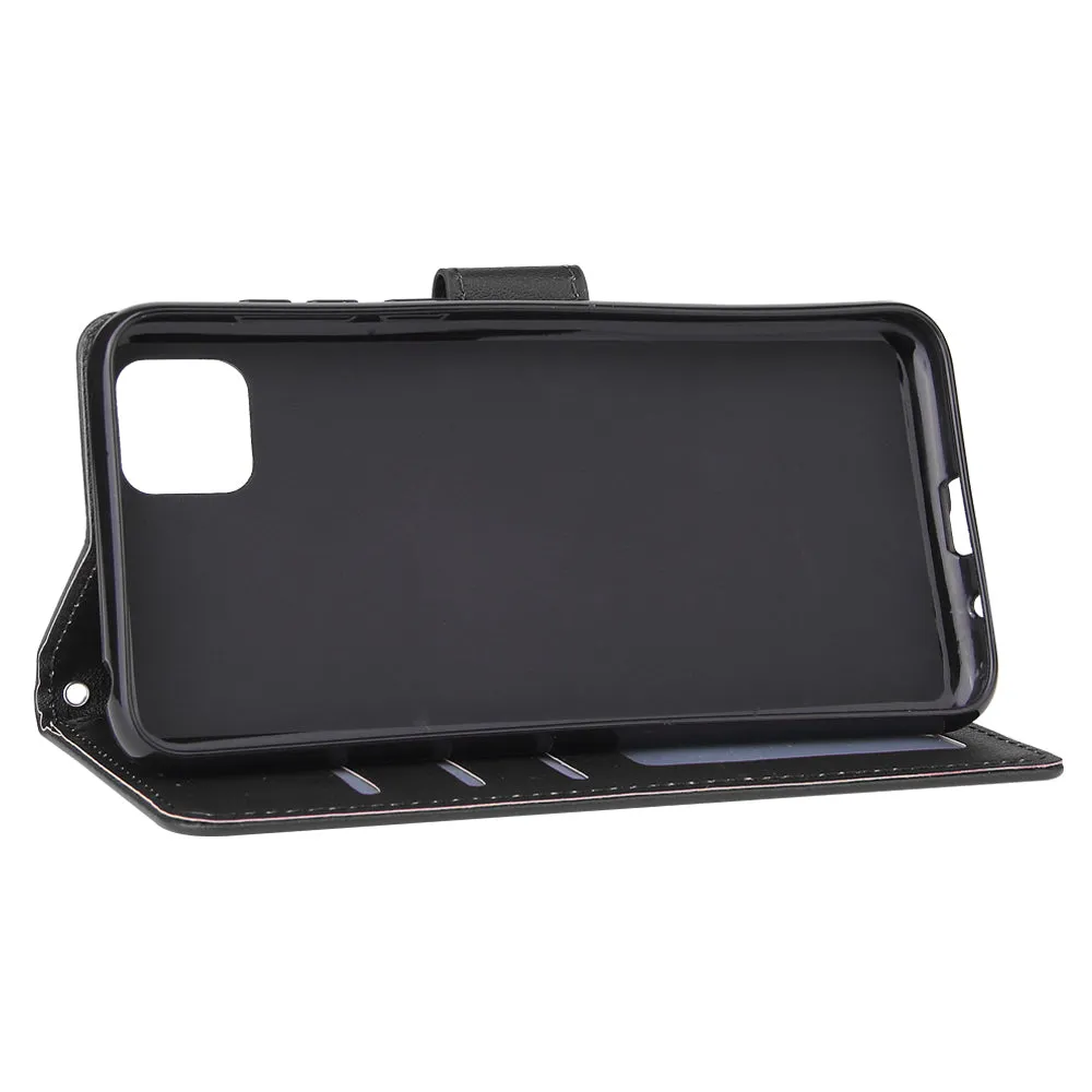 For HUAWEI PSmart 2020/Y5P/Y6P PU Leather Mobile Phone Cover with 3 Cards Slots Phone Frame black