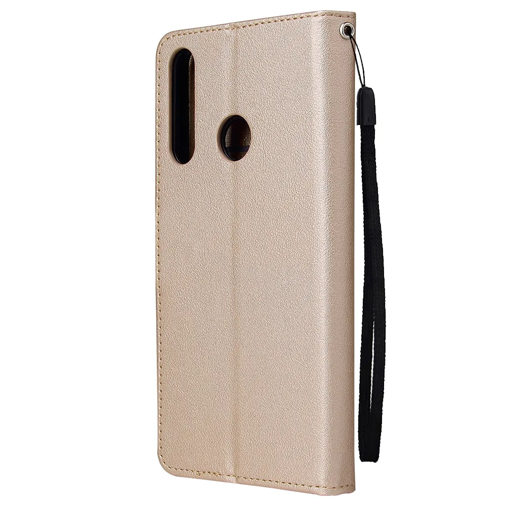 For HUAWEI PSmart 2020/Y5P/Y6P PU Leather Mobile Phone Cover with 3 Cards Slots Phone Frame Golden