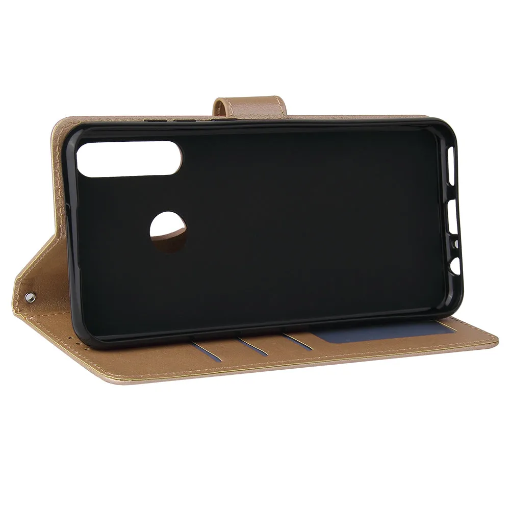 For HUAWEI PSmart 2020/Y5P/Y6P PU Leather Mobile Phone Cover with 3 Cards Slots Phone Frame Golden