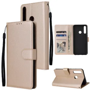 For HUAWEI PSmart 2020/Y5P/Y6P PU Leather Mobile Phone Cover with 3 Cards Slots Phone Frame Golden