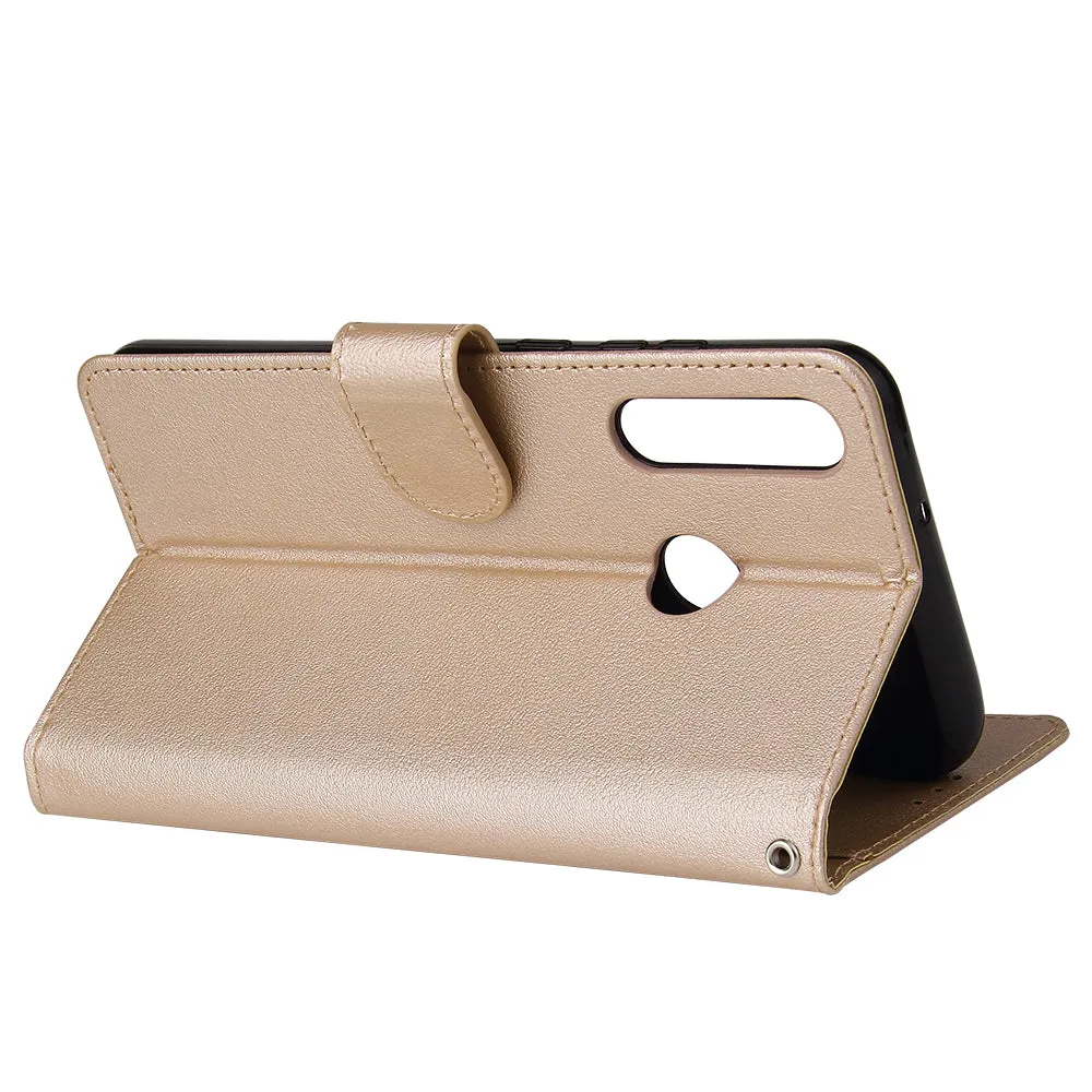 For HUAWEI PSmart 2020/Y5P/Y6P PU Leather Mobile Phone Cover with 3 Cards Slots Phone Frame Golden