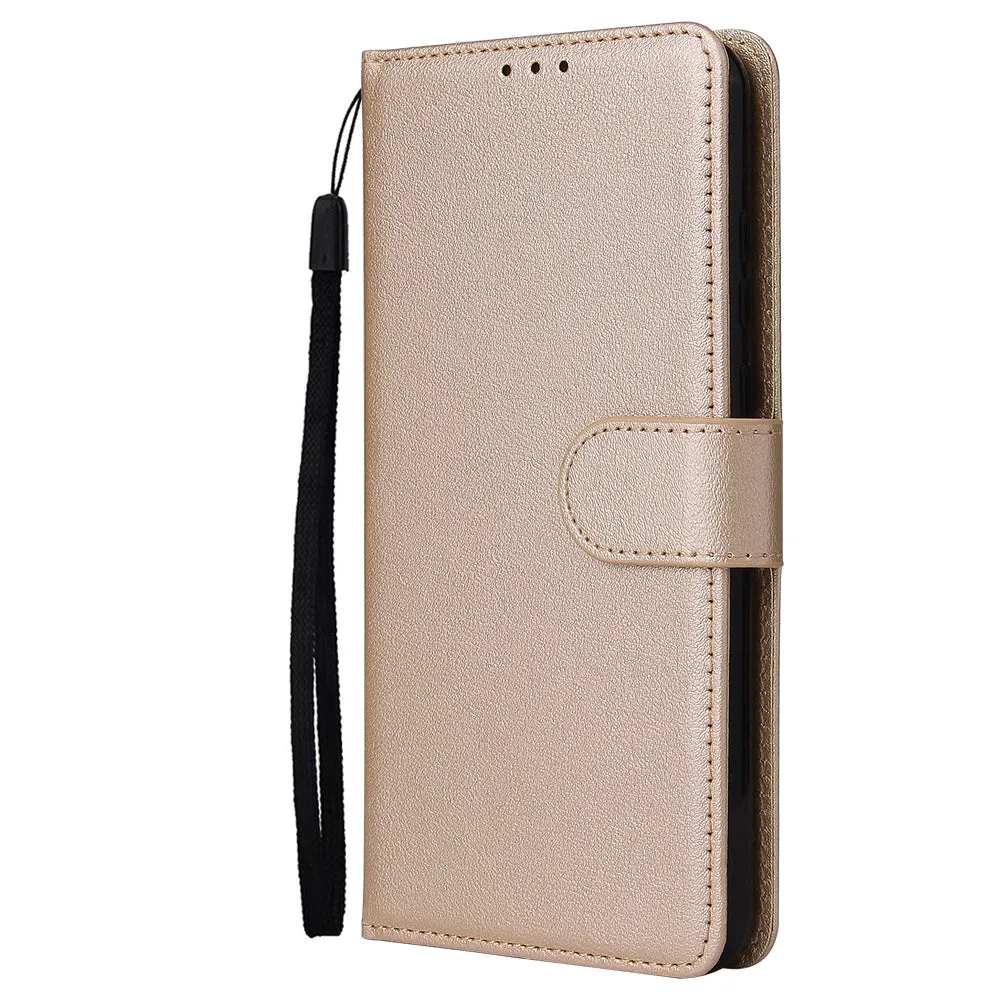 For HUAWEI PSmart 2020/Y5P/Y6P PU Leather Mobile Phone Cover with 3 Cards Slots Phone Frame Golden