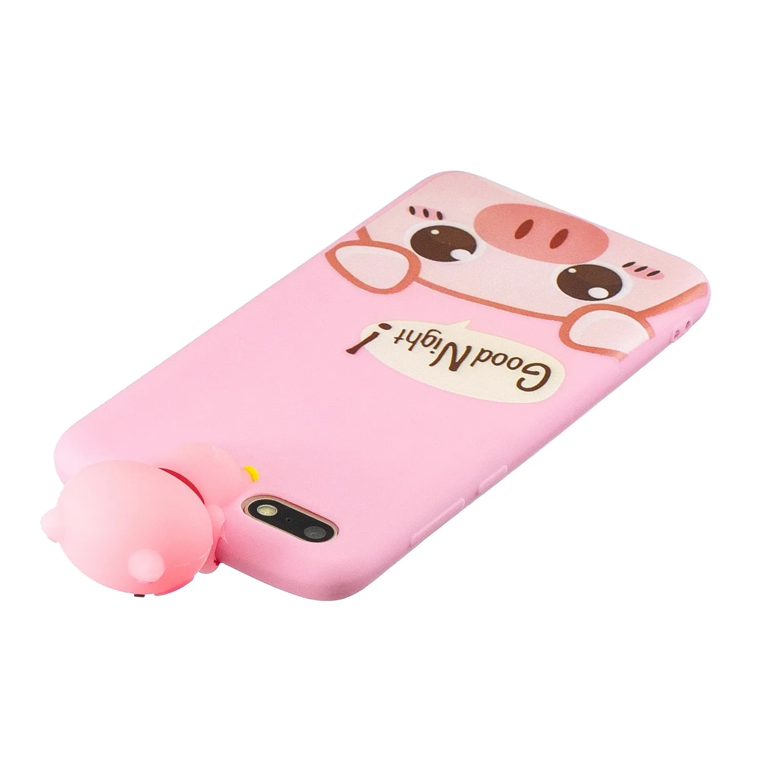 For HUAWEI Y5 2018 3D Cute Coloured Painted Animal TPU Anti-scratch Non-slip Protective Cover Back Case Rose red