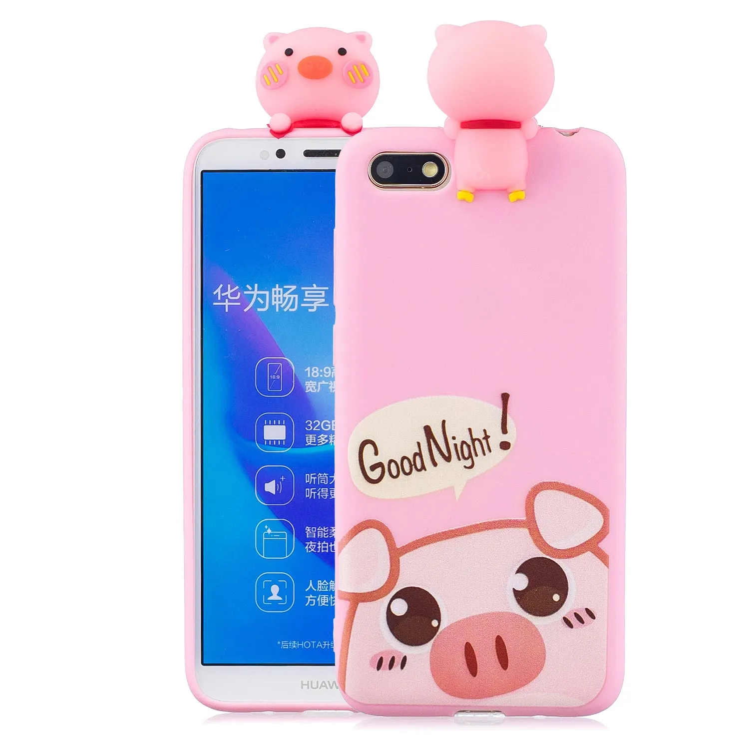 For HUAWEI Y5 2018 3D Cute Coloured Painted Animal TPU Anti-scratch Non-slip Protective Cover Back Case Rose red