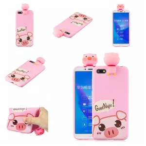 For HUAWEI Y5 2018 3D Cute Coloured Painted Animal TPU Anti-scratch Non-slip Protective Cover Back Case Rose red