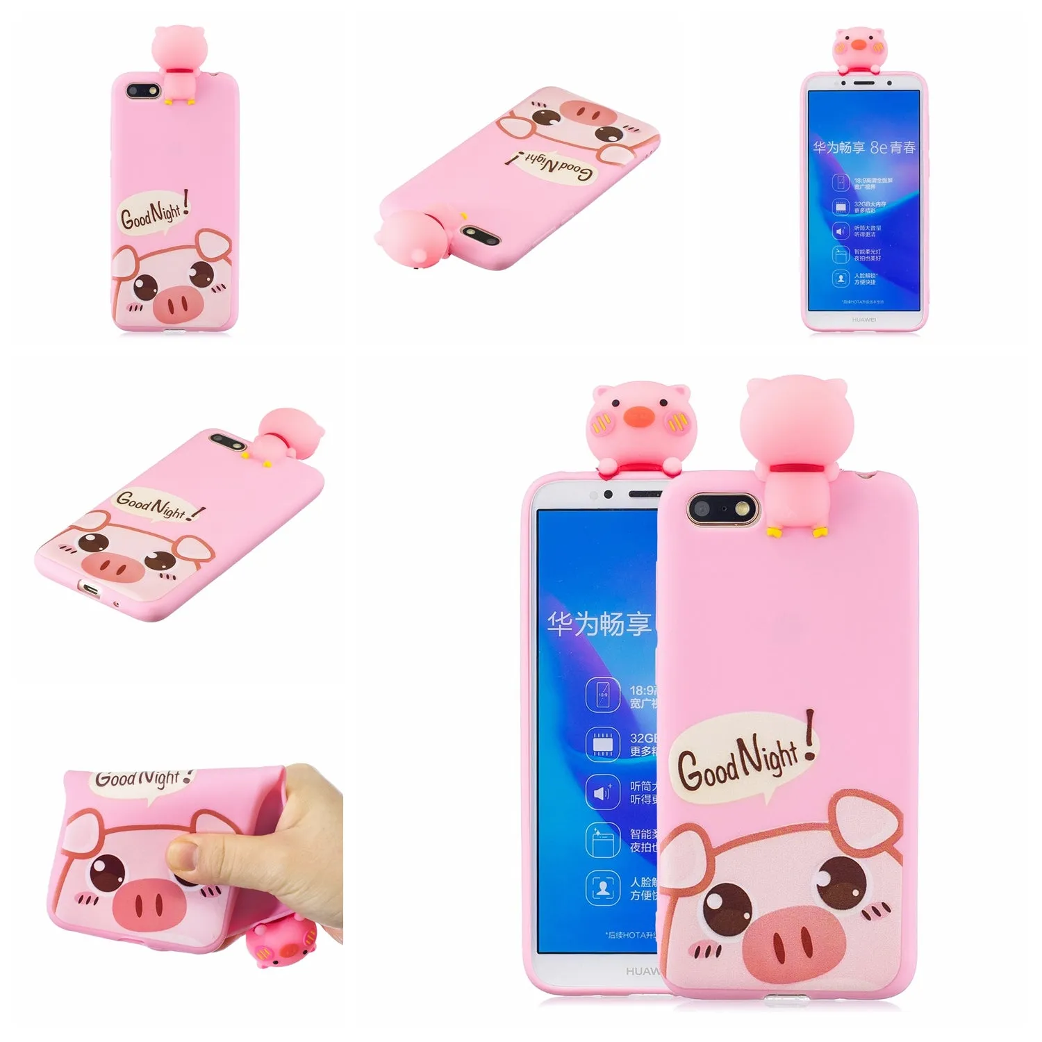 For HUAWEI Y5 2018 3D Cute Coloured Painted Animal TPU Anti-scratch Non-slip Protective Cover Back Case Rose red