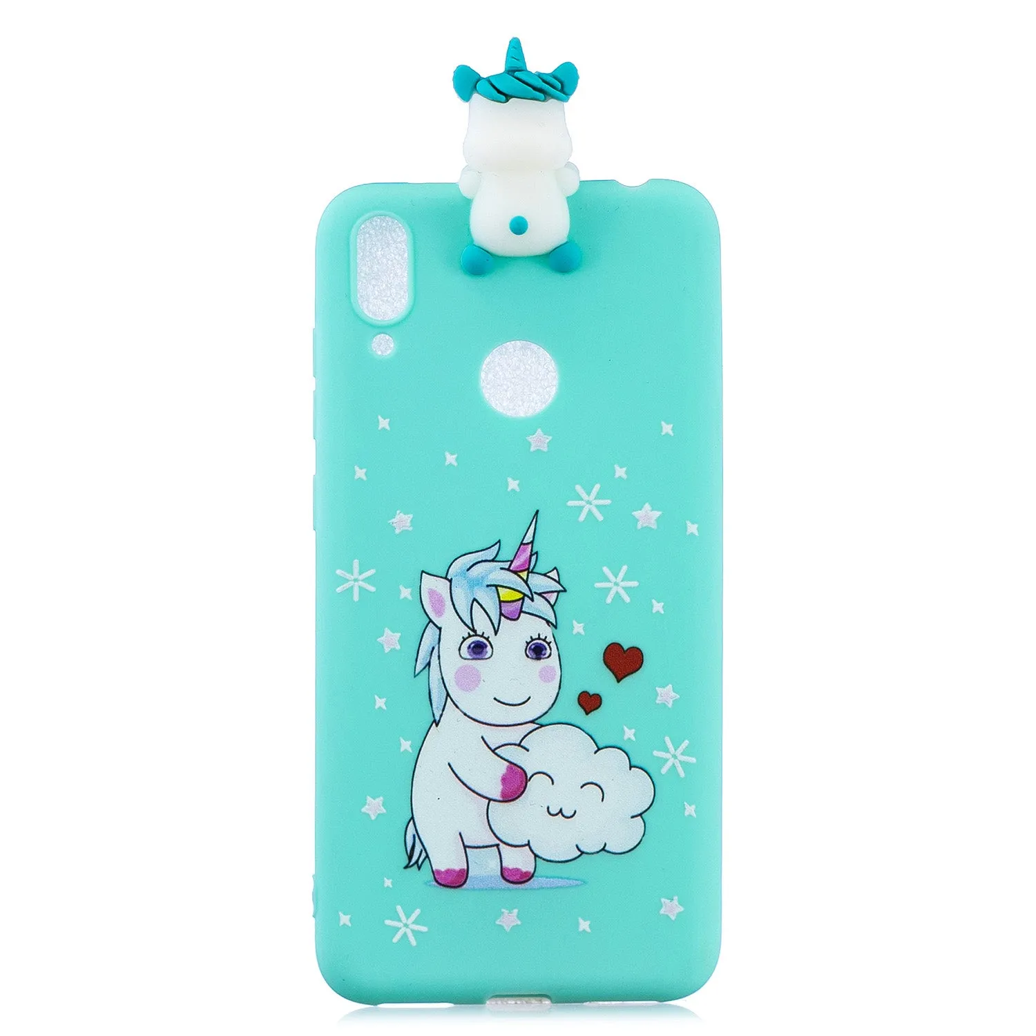 For Huawei Y7 2019 3D Cartoon Lovely Coloured Painted Soft TPU Back Cover Non-slip Shockproof Full Protective Case Love unicorn
