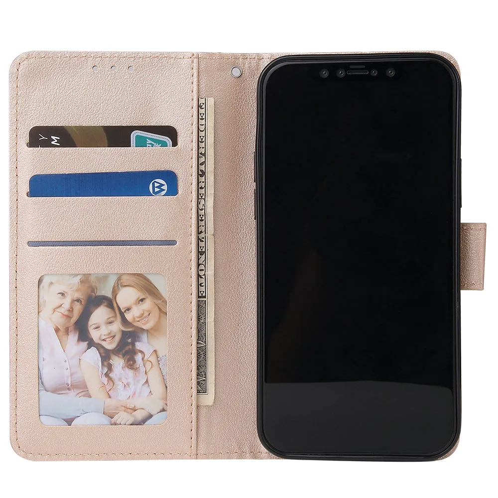 For Iphone 12 5.4 inch/6.1 inch/ 6.7 inch PU Leather Three-card Photo Frame Front Buckle Mobile Phone shell Golden