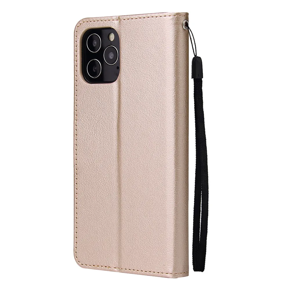 For Iphone 12 5.4 inch/6.1 inch/ 6.7 inch PU Leather Three-card Photo Frame Front Buckle Mobile Phone shell Golden