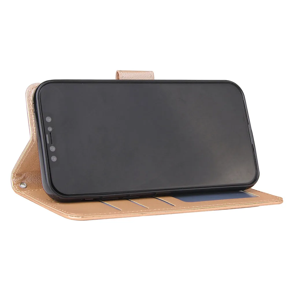 For Iphone 12 5.4 inch/6.1 inch/ 6.7 inch PU Leather Three-card Photo Frame Front Buckle Mobile Phone shell Golden