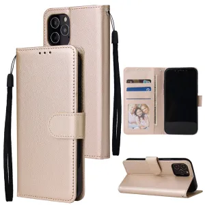 For Iphone 12 5.4 inch/6.1 inch/ 6.7 inch PU Leather Three-card Photo Frame Front Buckle Mobile Phone shell Golden