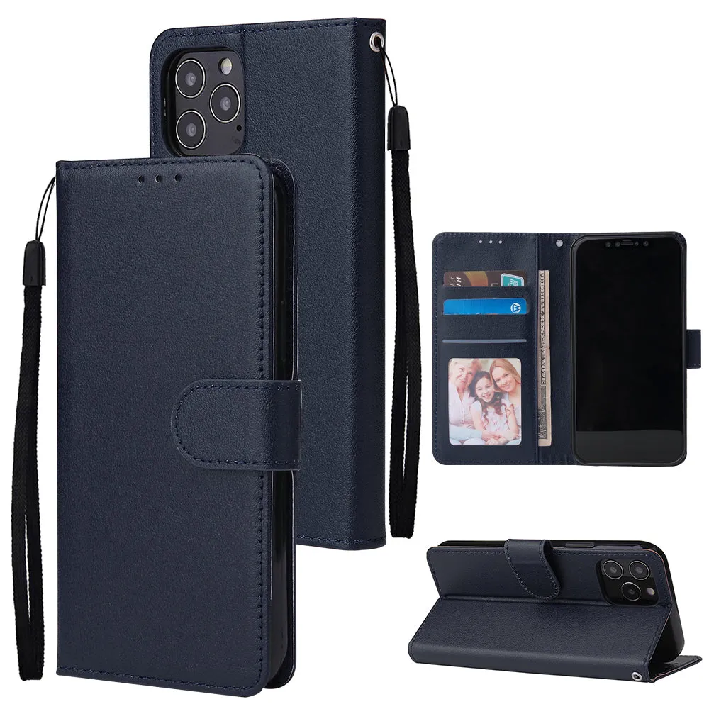 For Iphone 12 5.4 inch/6.1 inch/ 6.7 inch PU Leather Three-card Photo Frame Front Buckle Mobile Phone shell Golden