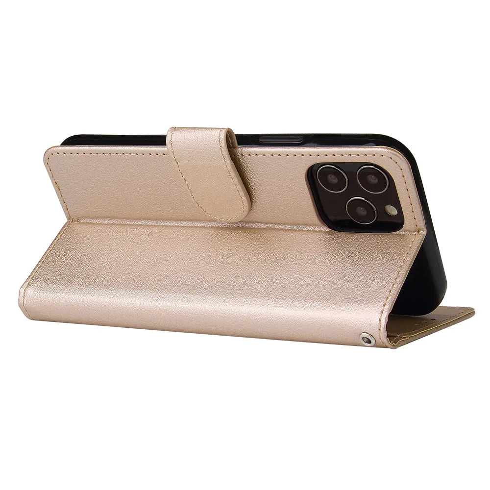 For Iphone 12 5.4 inch/6.1 inch/ 6.7 inch PU Leather Three-card Photo Frame Front Buckle Mobile Phone shell Golden
