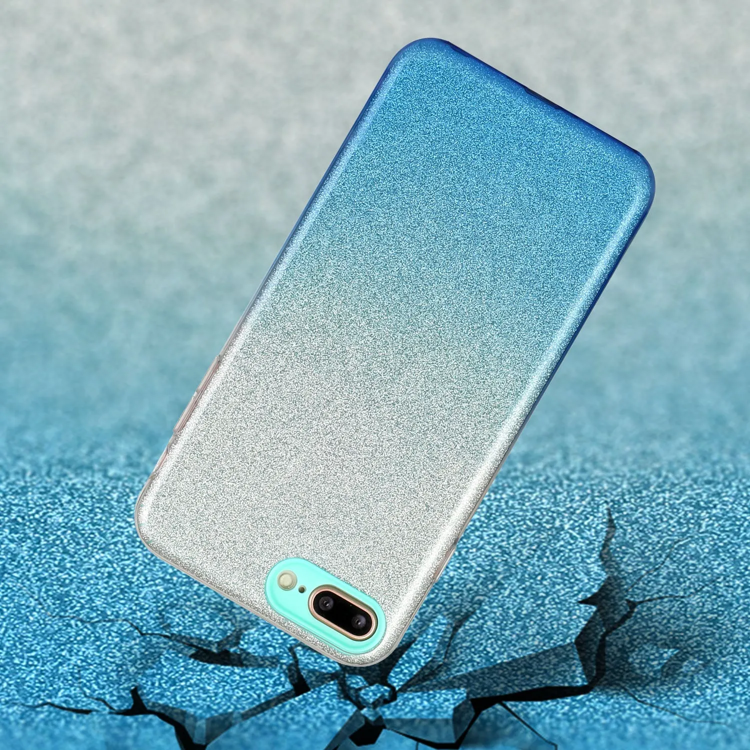 For iphone 6/6S/6 plus/6S plus/7/8/SE 2020 Phone Case Gradient Color Glitter Powder Phone Cover with Airbag Bracket blue