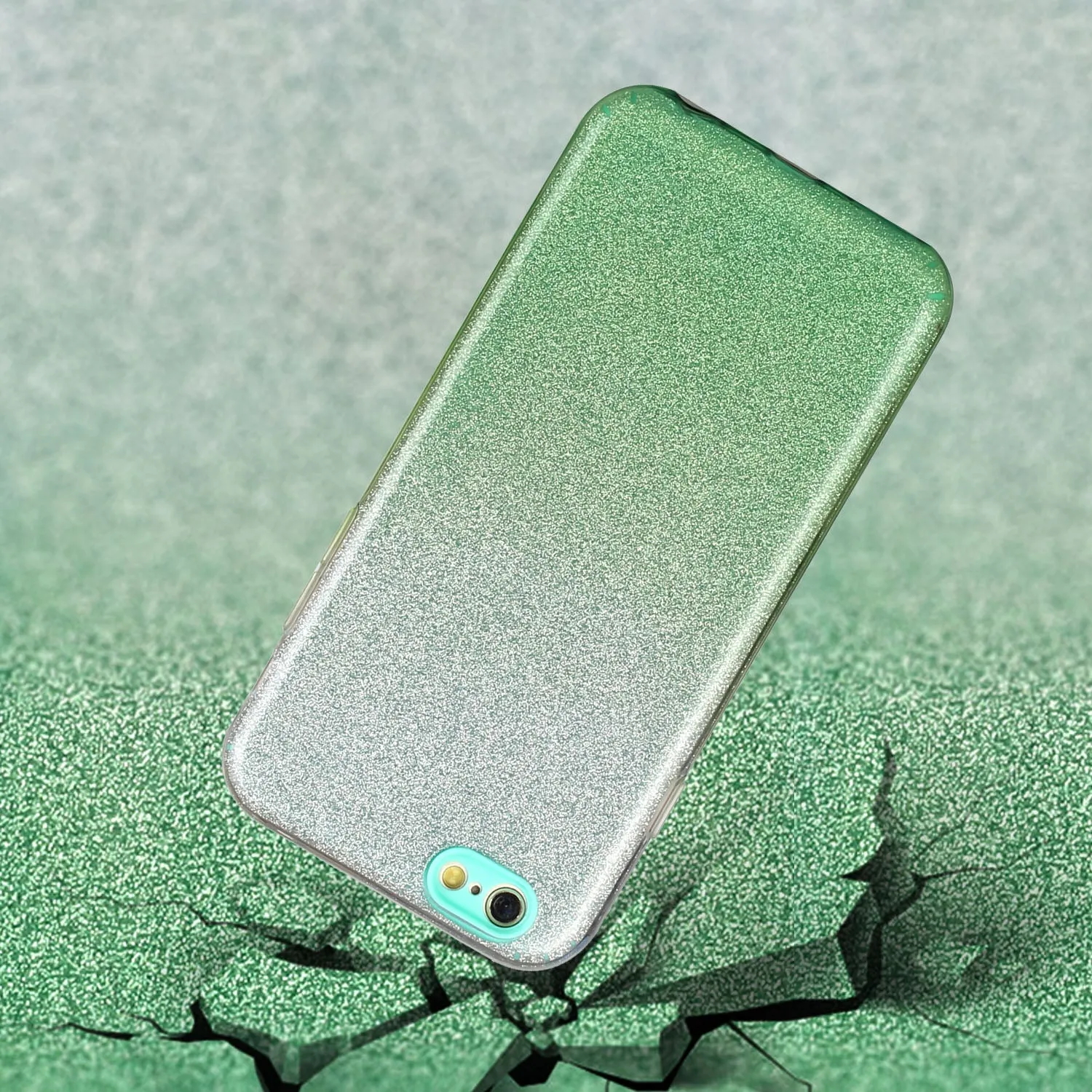 For iphone 6/6S/6 plus/6S plus/7/8/SE 2020 Phone Case Gradient Color Glitter Powder Phone Cover with Airbag Bracket blue