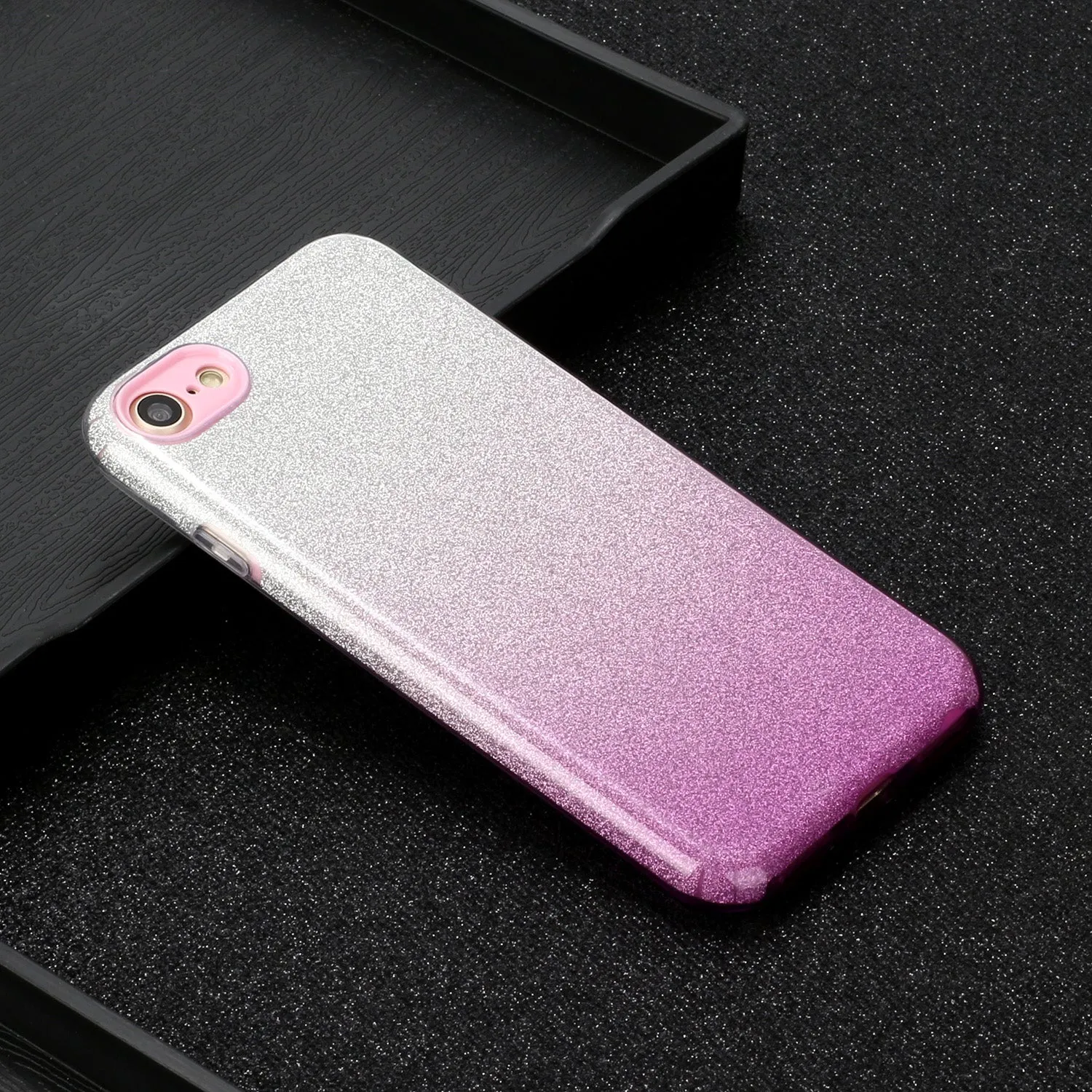For iphone 6/6S/6 plus/6S plus/7/8/SE 2020 Phone Case Gradient Color Glitter Powder Phone Cover with Airbag Bracket purple