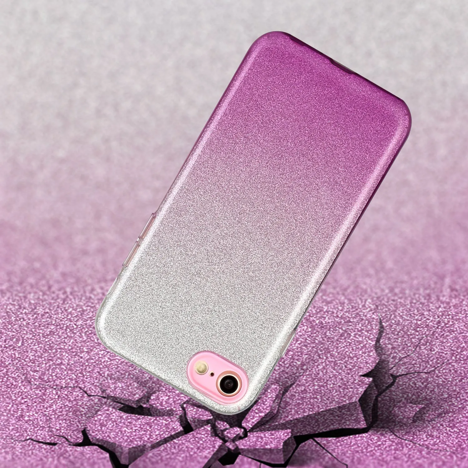 For iphone 6/6S/6 plus/6S plus/7/8/SE 2020 Phone Case Gradient Color Glitter Powder Phone Cover with Airbag Bracket purple