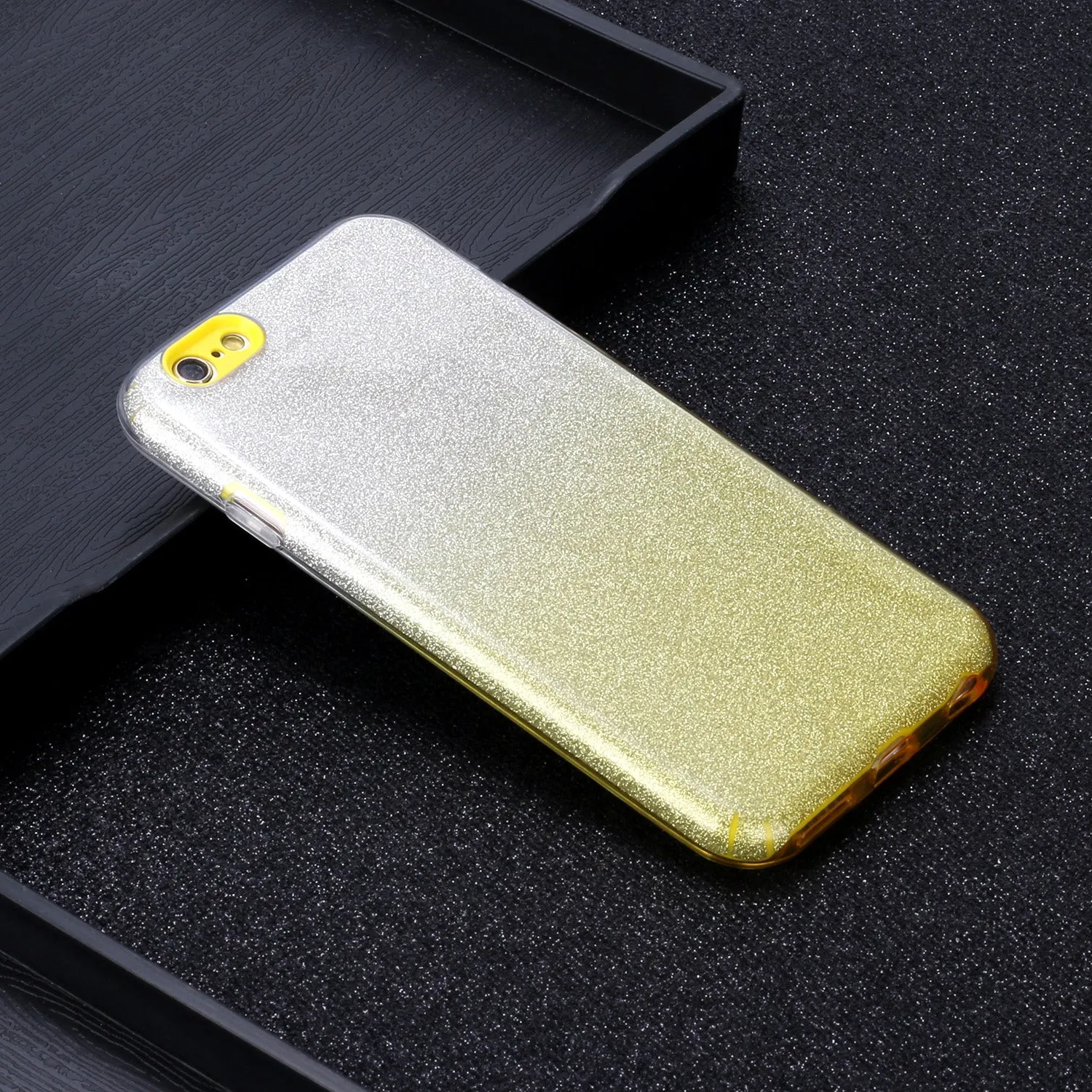 For iphone 6/6S/6 plus/6S plus/7/8/SE 2020 Phone Case Gradient Color Glitter Powder Phone Cover with Airbag Bracket yellow