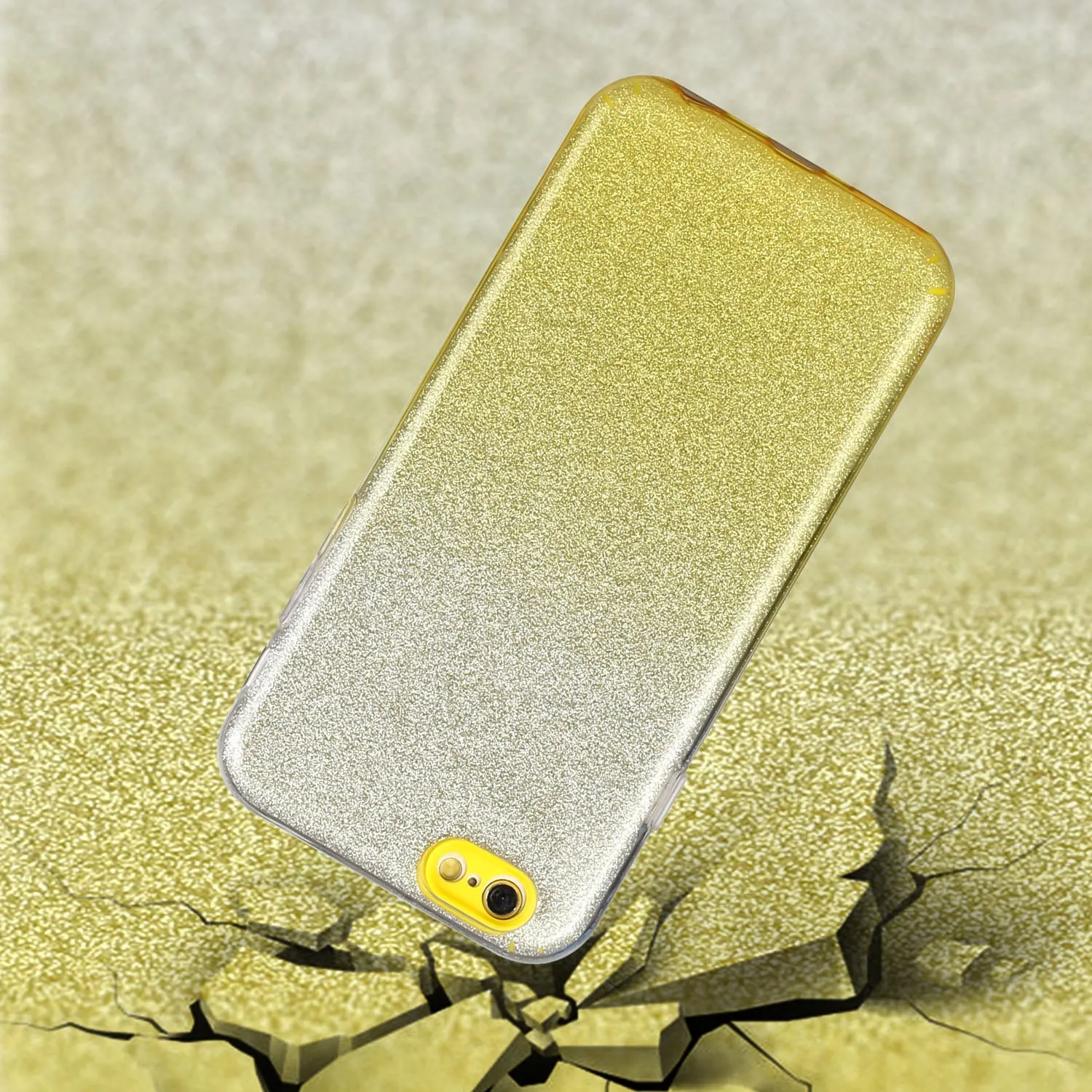 For iphone 6/6S/6 plus/6S plus/7/8/SE 2020 Phone Case Gradient Color Glitter Powder Phone Cover with Airbag Bracket yellow