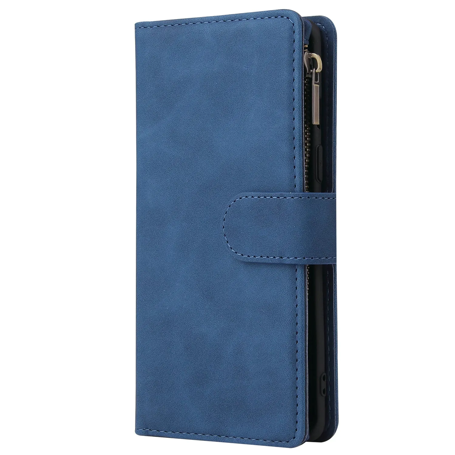 For One plus 8 Zipper Purse Leather Mobile Phone Cover with Cards Slot Phone Bracket 2 blue