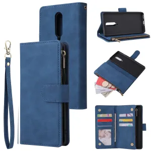 For One plus 8 Zipper Purse Leather Mobile Phone Cover with Cards Slot Phone Bracket 2 blue