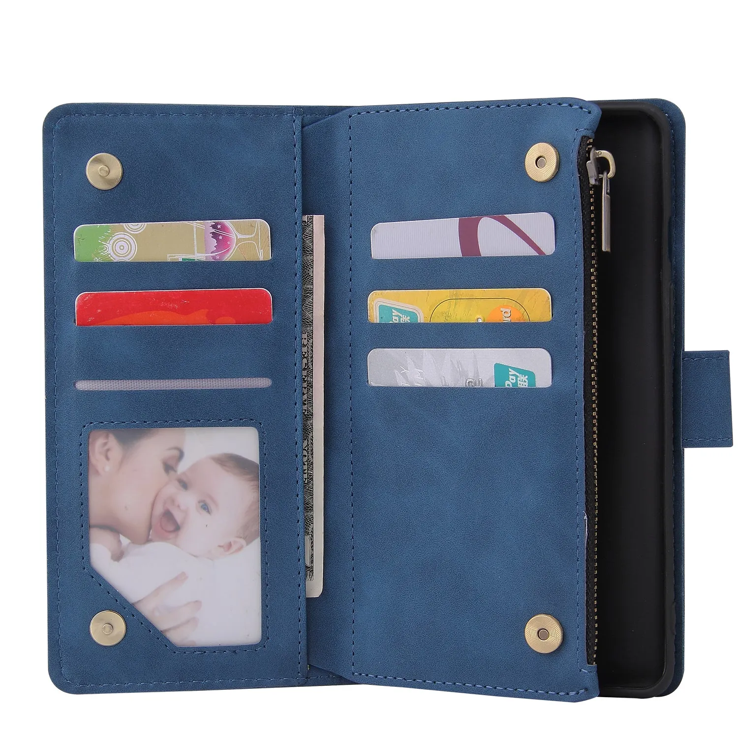 For One plus 8 Zipper Purse Leather Mobile Phone Cover with Cards Slot Phone Bracket 2 blue
