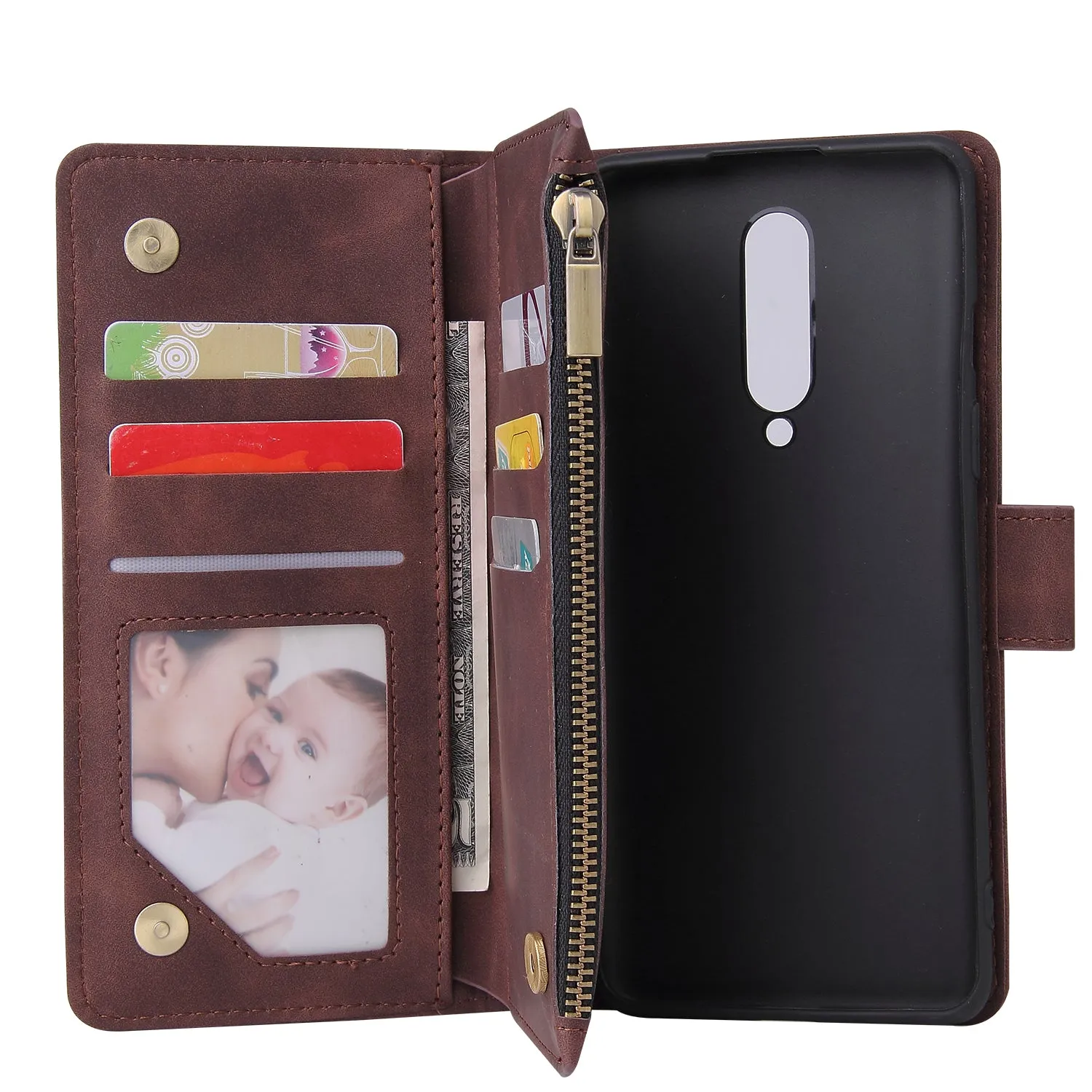 For One plus 8 Zipper Purse Leather Mobile Phone Cover with Cards Slot Phone Bracket 2 blue