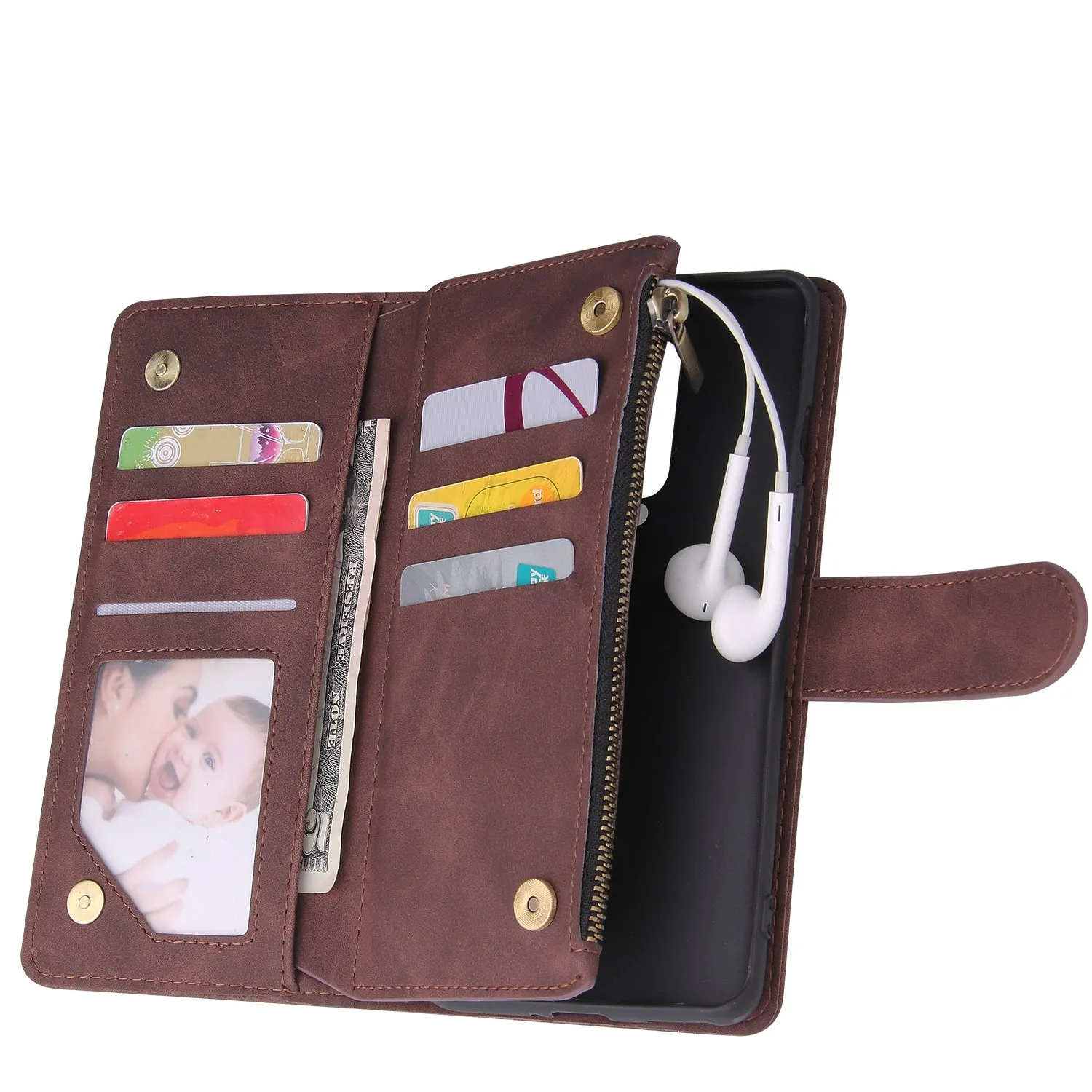 For One plus 8 Zipper Purse Leather Mobile Phone Cover with Cards Slot Phone Bracket 2 blue