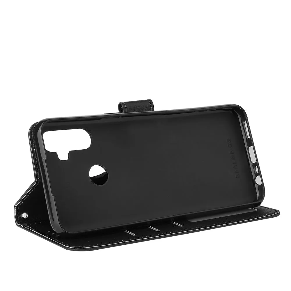 For OPPO Realme C3/Realme 6 PU Leather Mobile Phone Cover with 3 Cards Slots Phone Frame black