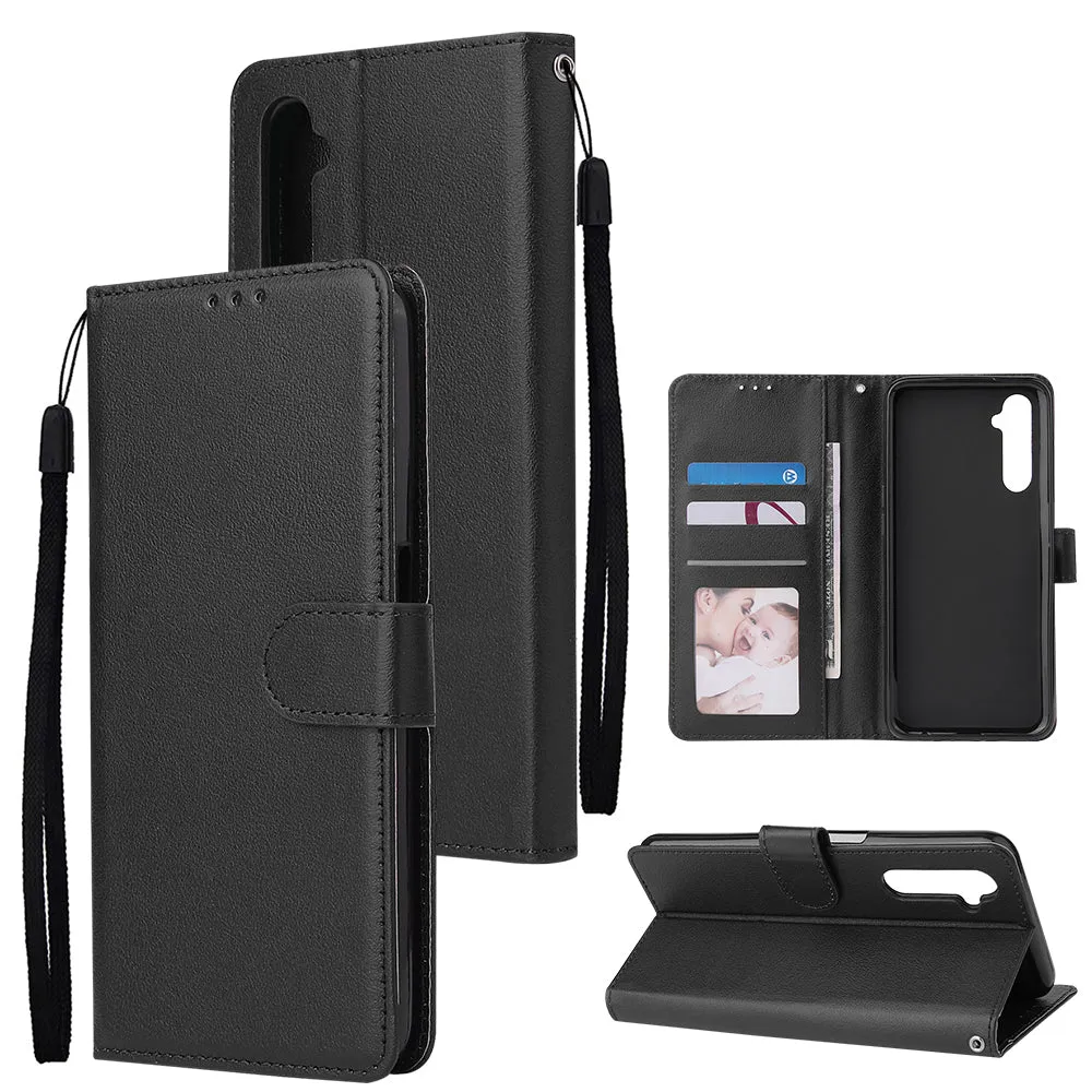 For OPPO Realme C3/Realme 6 PU Leather Mobile Phone Cover with 3 Cards Slots Phone Frame black