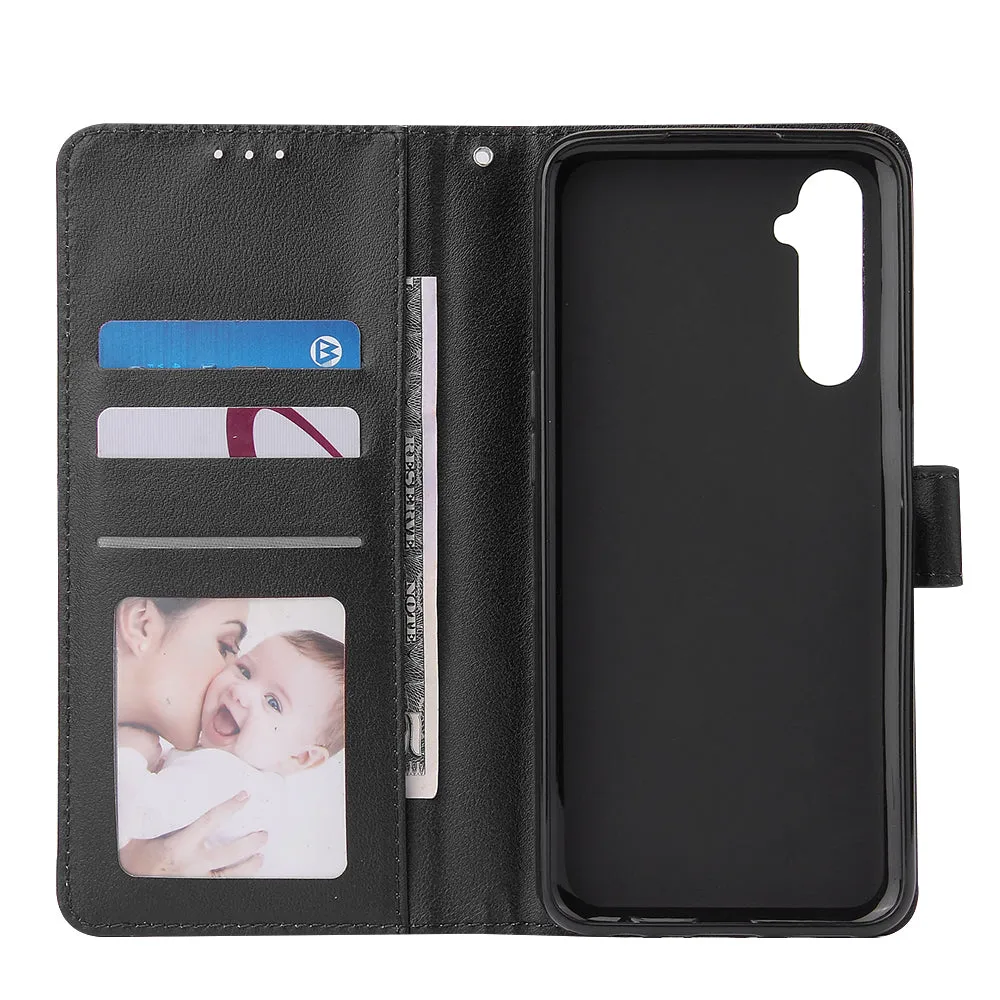 For OPPO Realme C3/Realme 6 PU Leather Mobile Phone Cover with 3 Cards Slots Phone Frame black