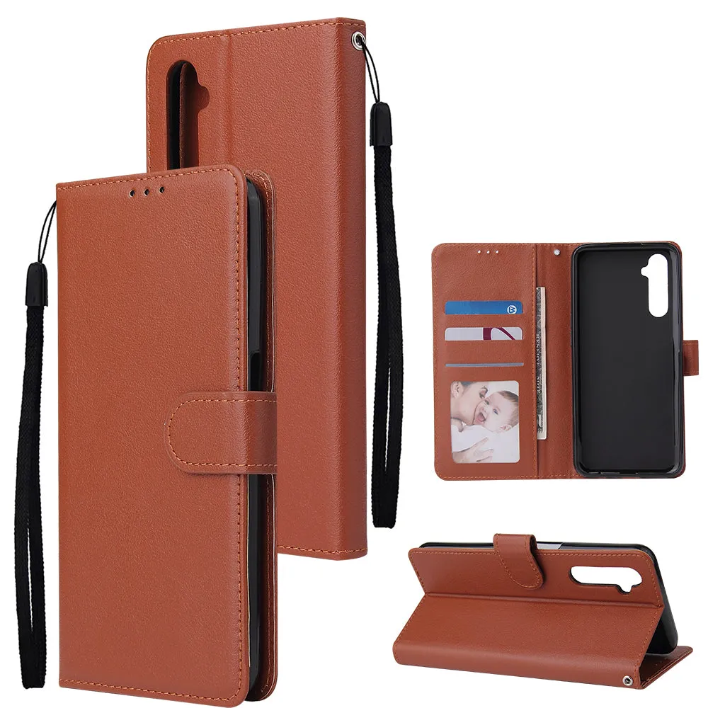 For OPPO Realme C3/Realme 6 PU Leather Mobile Phone Cover with 3 Cards Slots Phone Frame black