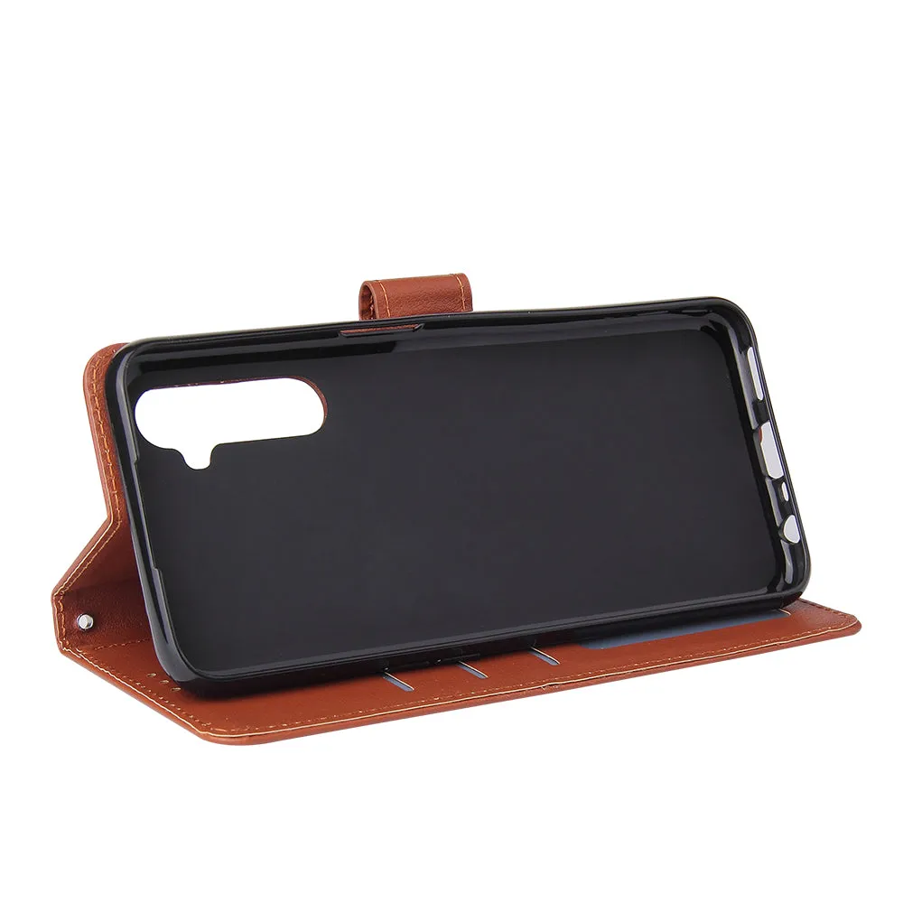 For OPPO Realme C3/Realme 6 PU Leather Mobile Phone Cover with 3 Cards Slots Phone Frame wine red