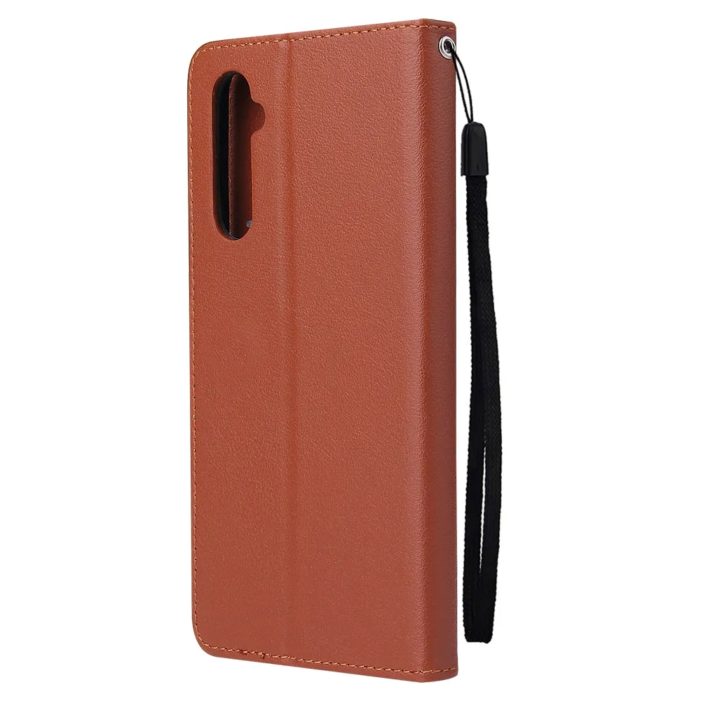 For OPPO Realme C3/Realme 6 PU Leather Mobile Phone Cover with 3 Cards Slots Phone Frame wine red