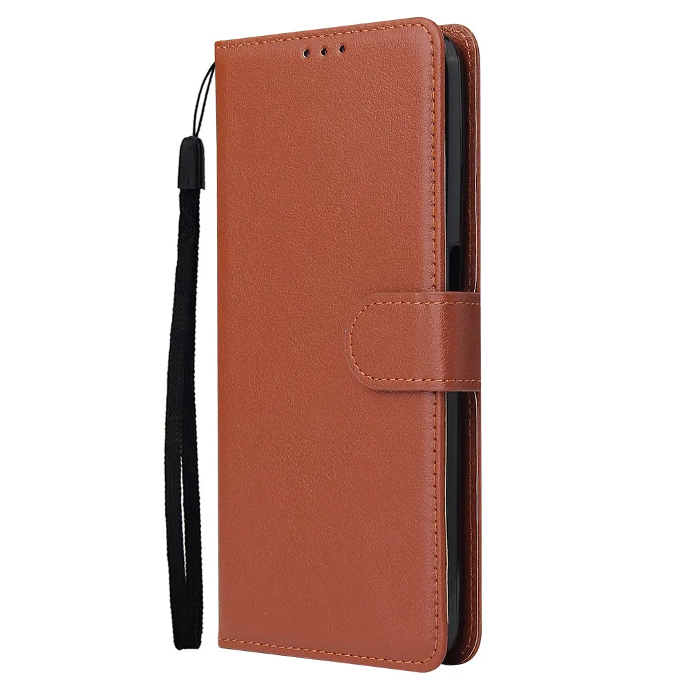 For OPPO Realme C3/Realme 6 PU Leather Mobile Phone Cover with 3 Cards Slots Phone Frame wine red