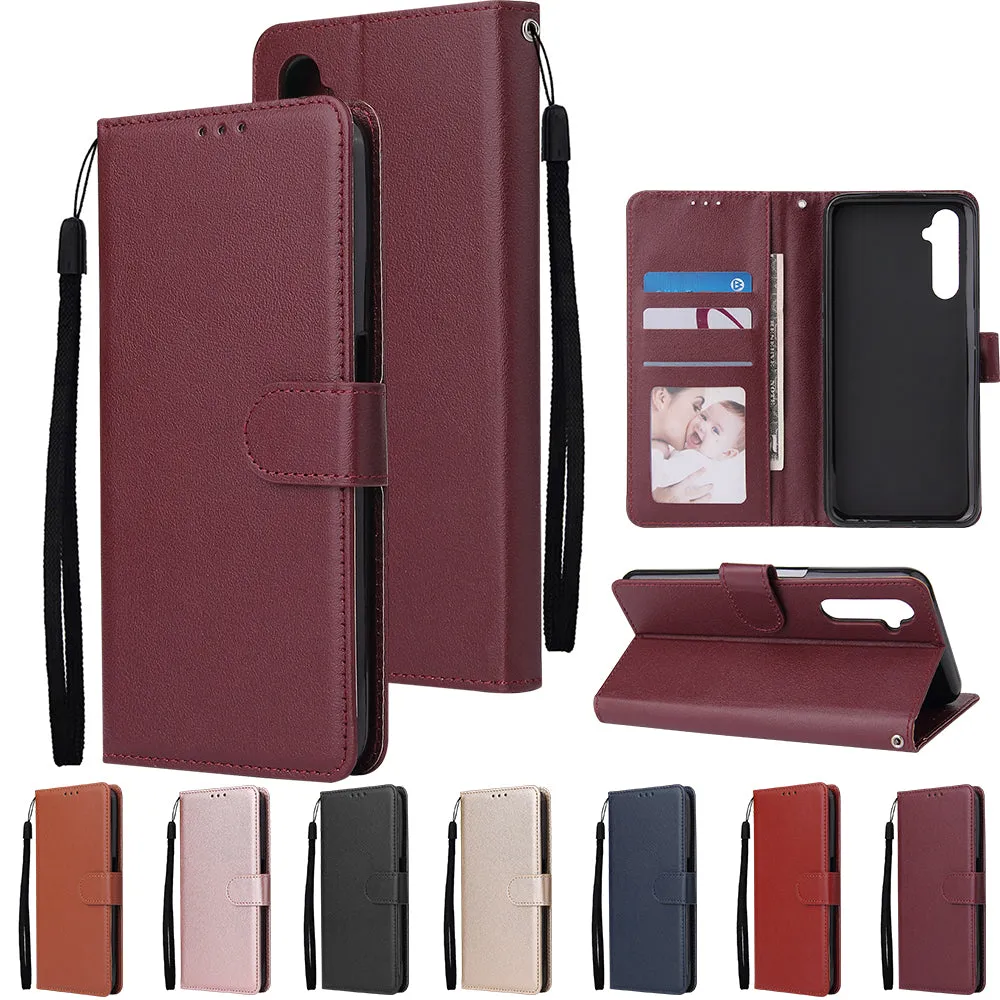 For OPPO Realme C3/Realme 6 PU Leather Mobile Phone Cover with 3 Cards Slots Phone Frame wine red