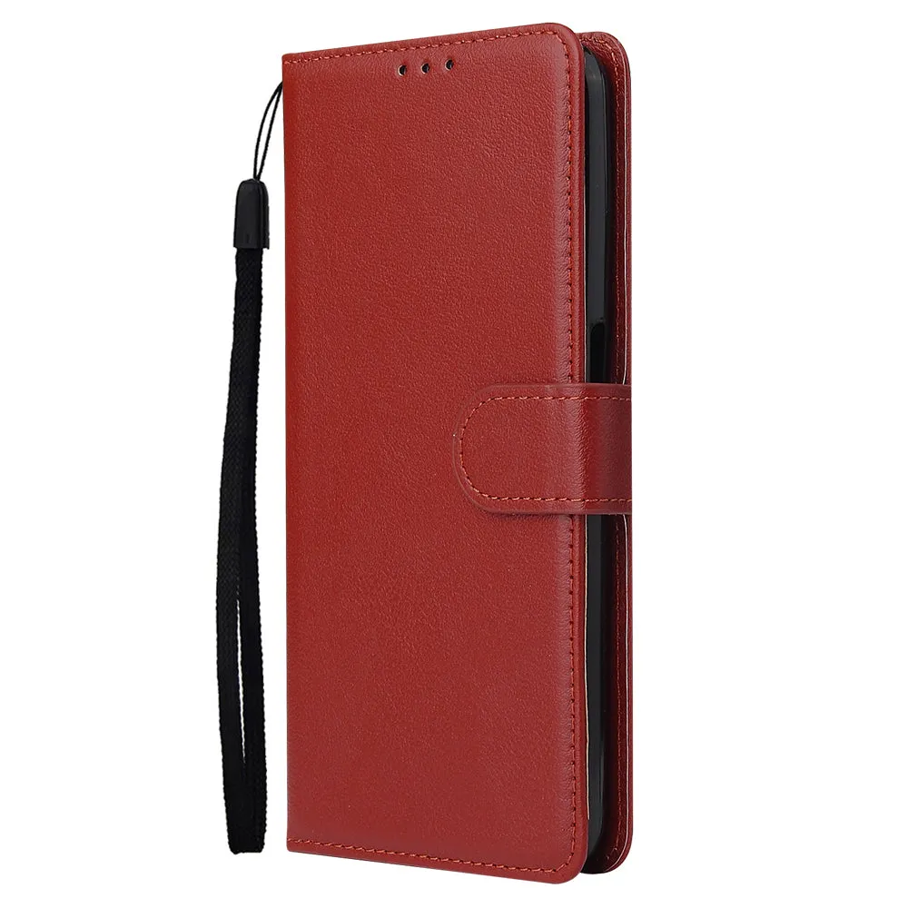 For OPPO Realme C3/Realme 6 PU Leather Mobile Phone Cover with 3 Cards Slots Phone Frame wine red