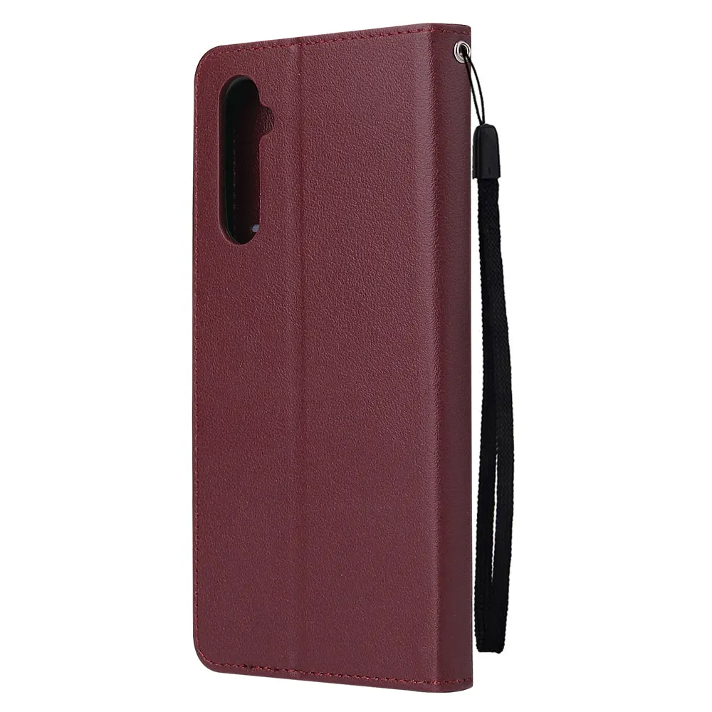 For OPPO Realme C3/Realme 6 PU Leather Mobile Phone Cover with 3 Cards Slots Phone Frame wine red