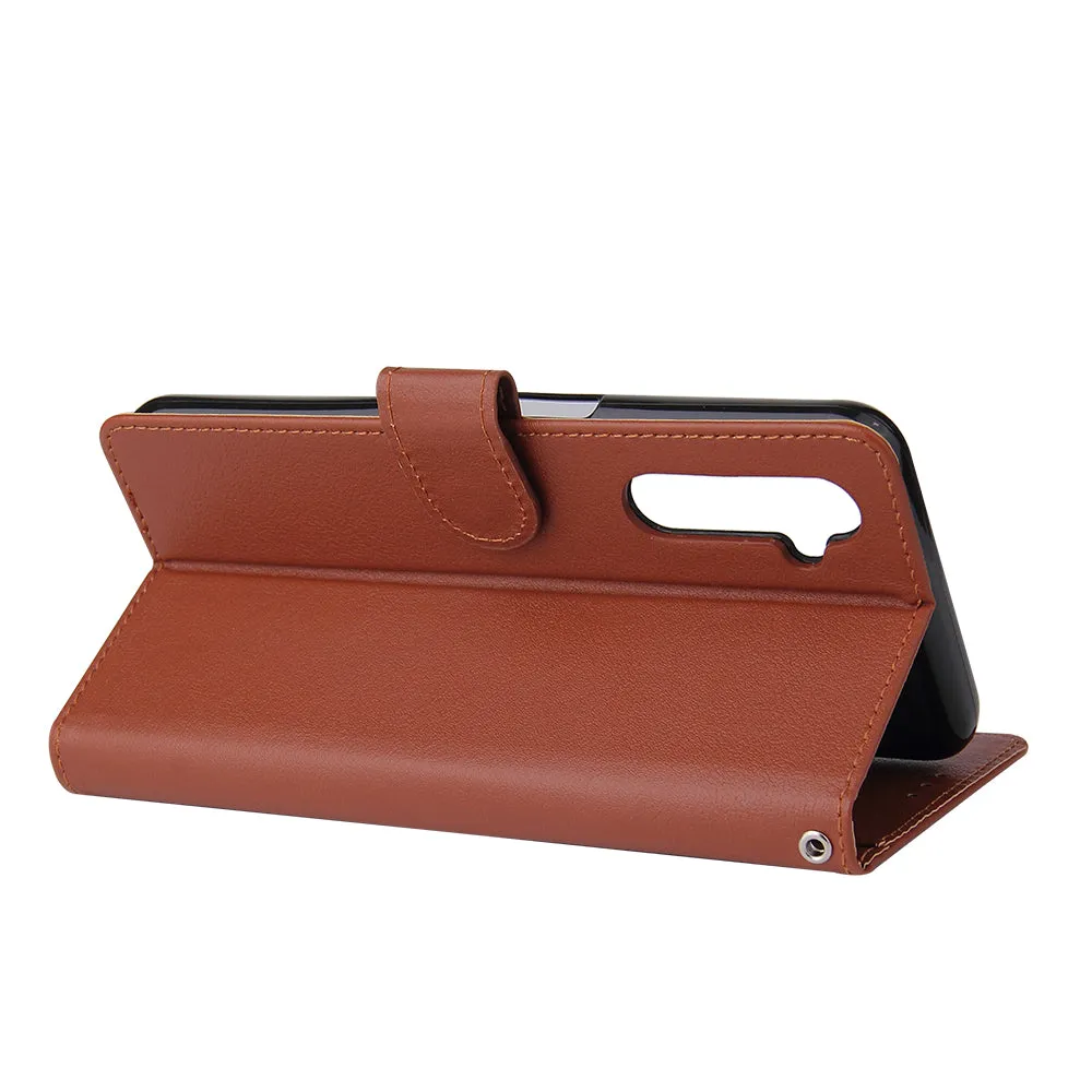 For OPPO Realme C3/Realme 6 PU Leather Mobile Phone Cover with 3 Cards Slots Phone Frame wine red