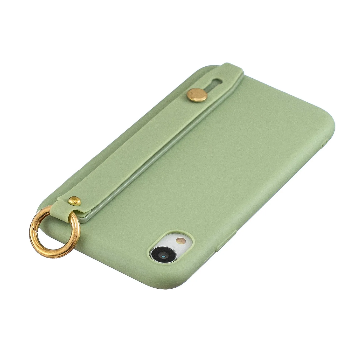 For Redmi 6A Simple Solid Color Chic Wrist Rope Bracket Matte TPU Anti-scratch Non-slip Protective Cover Back Case 10 beans green