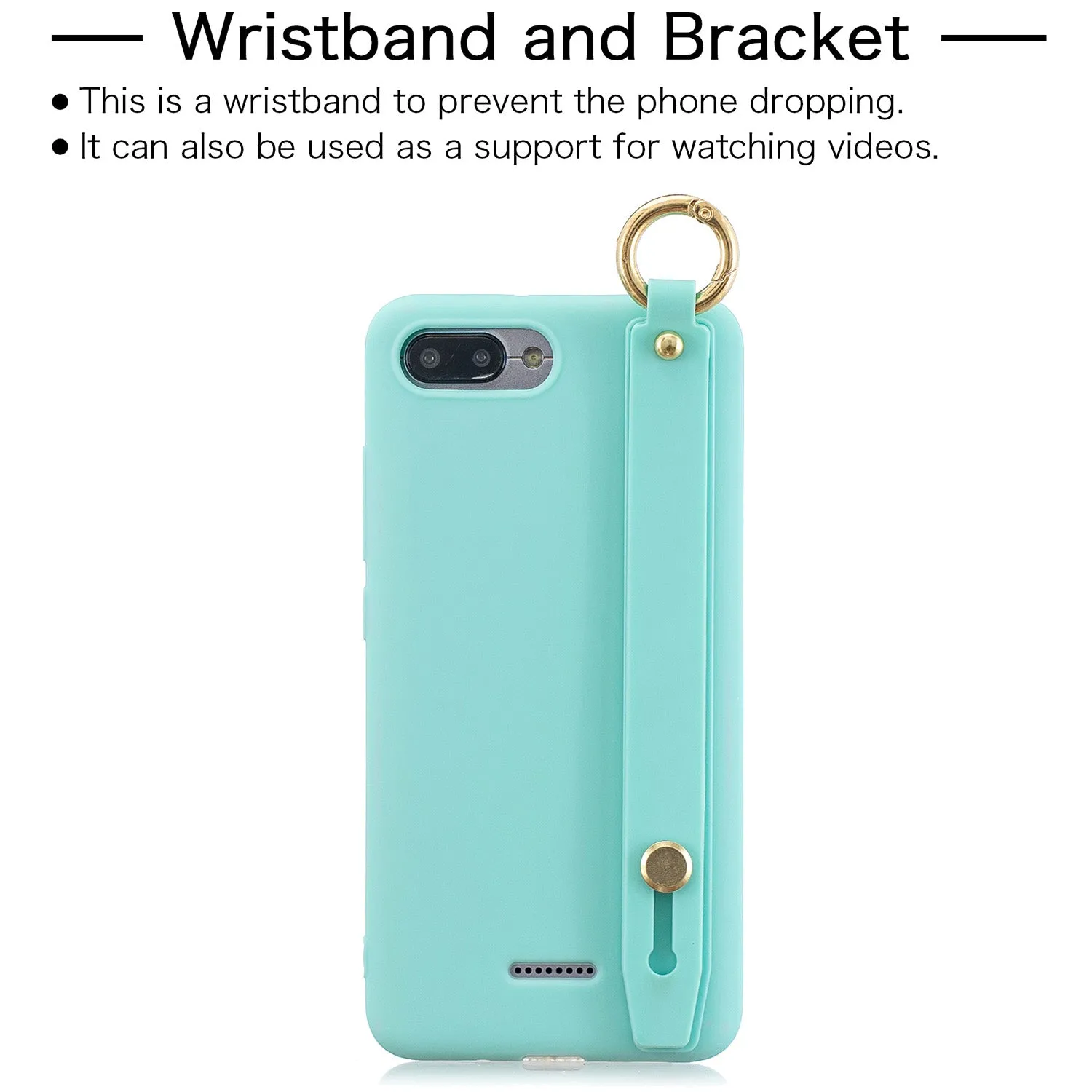 For Redmi 6A Simple Solid Color Chic Wrist Rope Bracket Matte TPU Anti-scratch Non-slip Protective Cover Back Case 10 beans green